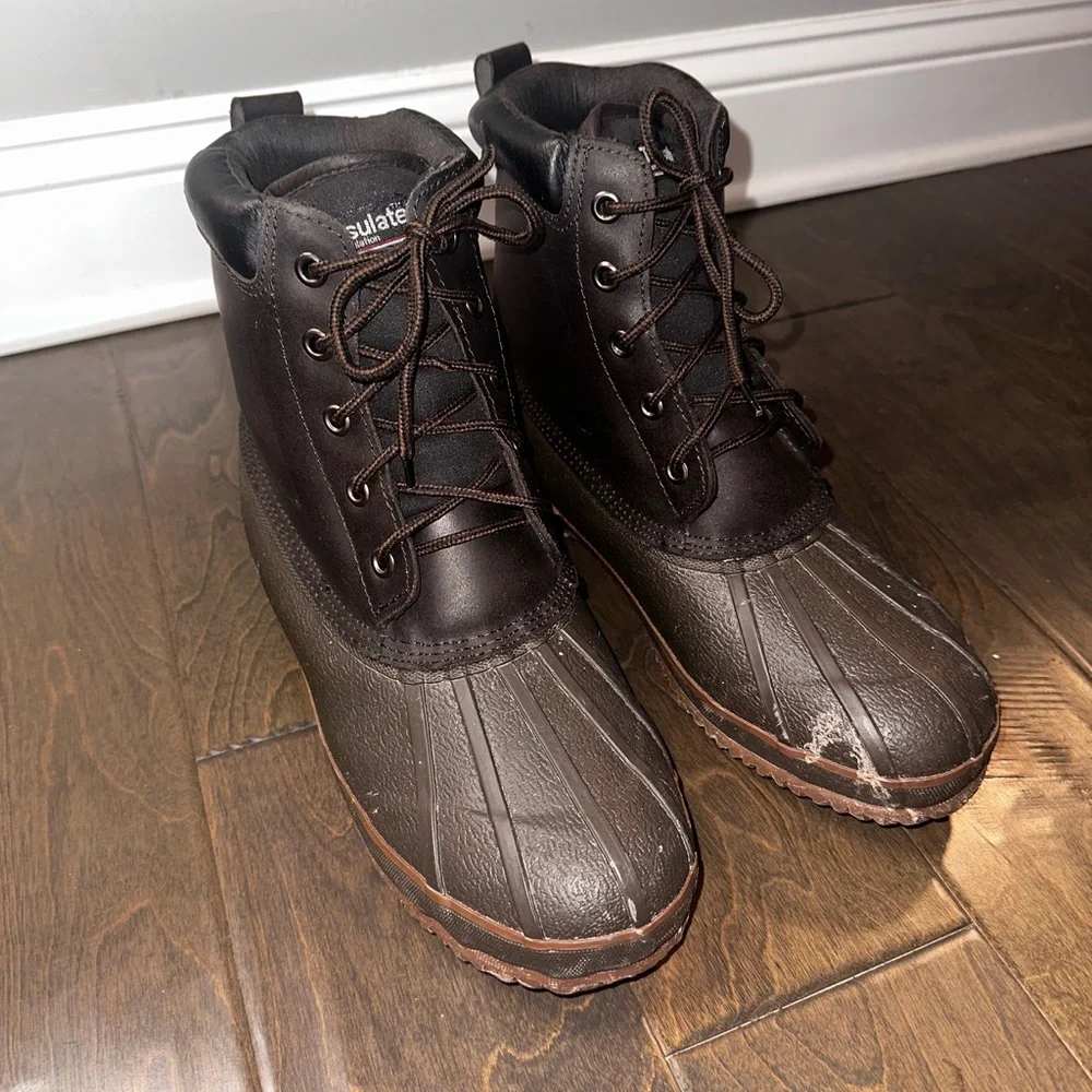 ITASCA Thinsulate 3M Waterproof Duck Boots Brown Leather Upper Size 12